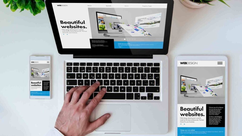 Modern website layout on desktop and mobile screens