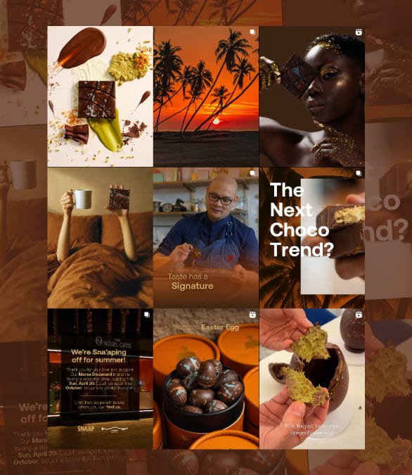 SNA’AP by Chef Nouel social media feed showcasing the brand’s chocolate visuals and storytelling posts.